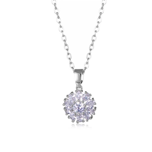 Elegant silver flower necklace with sparkling zircon snowflake pendant and crystal finish