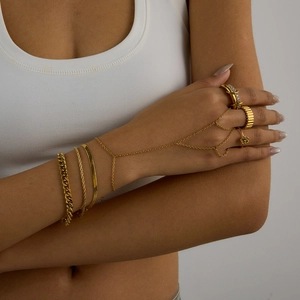 18K gold plated stainless steel multi-layer bracelet with integrated zircon rings