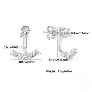 Detail view of 925 silver stud earrings with cubic zirconia and size dimensions