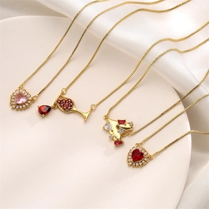 Heart Wine Glass Pendant Necklace Copper With Zircon Micro Pave Box Chain Elegant Jewelry For Women