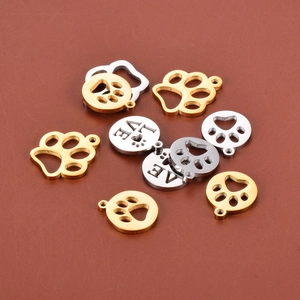 Polished stainless steel love heart and paw print pendants for DIY jewelry making