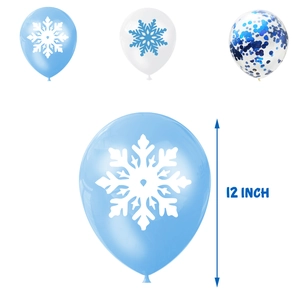 Blue and white snowflake party balloon set with 12 inch latex balloons for decorations
