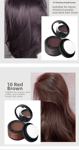 Detail view of hairline shadow powder in chestnut brown and red brown shades with puff