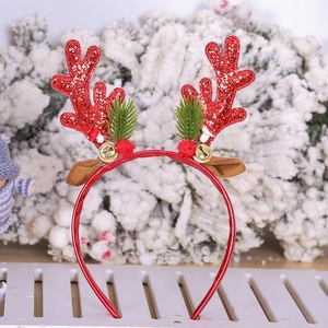 Serre-tête de Noël avec bois de renne scintillants, aiguilles de pin et cloches pour fête