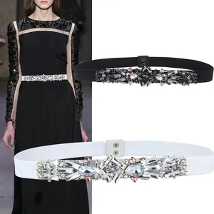 Women Elegant Elastic Corset Belt With Sparkly Crystal Rhinestone Alloy Buckle For Dress Decoration Accessory