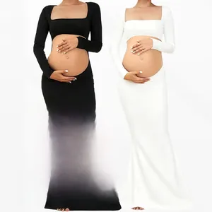 Detail of maternity photoshoot gown showing elastic fabric blend and backless cutout design