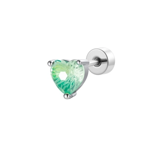 Elegant silver heart screw back stud earring with gradient green heart-shaped zircon stone
