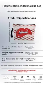 Spécifications de taille pour trousse de maquillage en lin à lèvres et pois