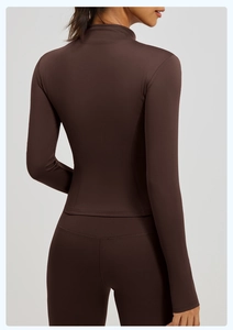 Rear view of slim yoga jacket and high-waist leggings with ergonomic stitching