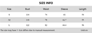 Size chart for women's sheer sun protection blouse with detailed bust and waist measurements
