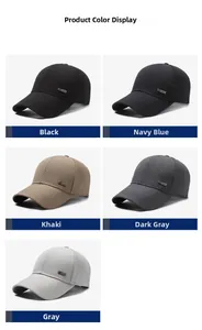 Detailed view of men's cotton baseball caps in five classic colors with metal logo