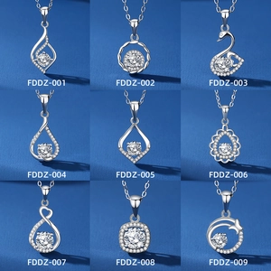 Collection of nine S925 sterling silver necklaces featuring D color moissanite pendants