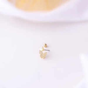 Gold butterfly stud earring with sparkling crystals and a secure screw back post