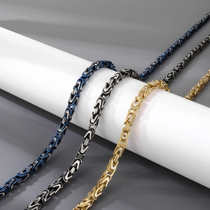 Men's stainless steel Byzantine chain necklaces in blue, black and gold finishes
