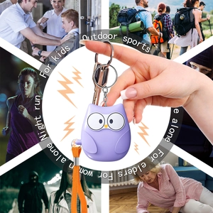 Purple owl personal security alarm for kids, women, and elders in various scenarios