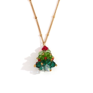 18K gold plated necklace with a colorful crystal Christmas tree pendant on white background