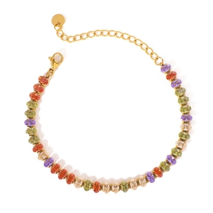 Luxurious gold stainless steel bracelet with colorful gems and heart pendant
