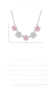 Detailed S925 silver necklace specifications with pink floral zirconia stone dimensions