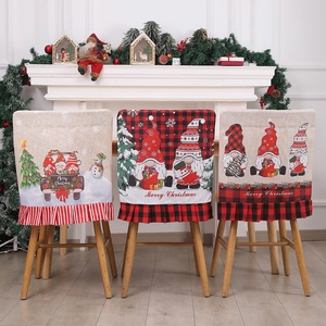 Lot de housses de chaise de Noël avec motifs de gnomes et flocons sur tissu à carreaux