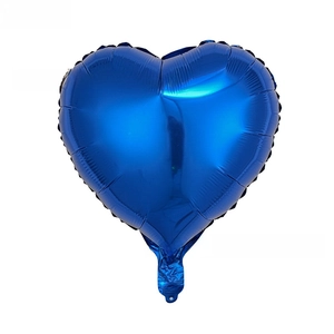 Detail view of 18 inch heart shaped blue foil balloon with metallic reflective finish
