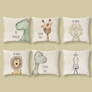 Cartoon Animal Throw Pillow Cover Polyester Linen Decorative Cushion Case For Sofa Couch Home Decor Nordic Style Minimalist