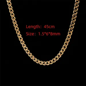 Detail of a 45cm gold stainless steel Cuban link chain with 1.5x6x8mm link sizing