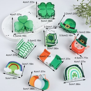 Saint Patrick's Day hair claw clips set with clover, rainbow, and hat patterns