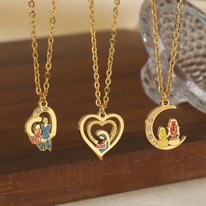 Gold stainless steel Mother's Day necklaces with heart silhouettes and colorful enamel