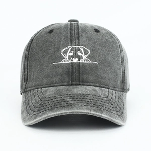 Washed Cotton Baseball Cap Cartoon Hund Stickerei Retro Distressed Style Sonnenschutz Outdoor Hut Für Männer Und Frauen