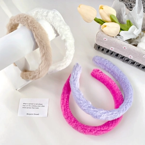 Plush Headband Soft Faux Fur Wide Brim Hair Band For Face Washing Daily Wear Cute Fashion Women Girls Solid Color