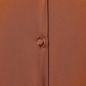Elegant brown satin shirt for women with fabric-covered button detail and silky texture