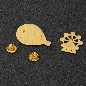 Hot air balloon and Ferris wheel enamel pins with golden butterfly clutch backs
