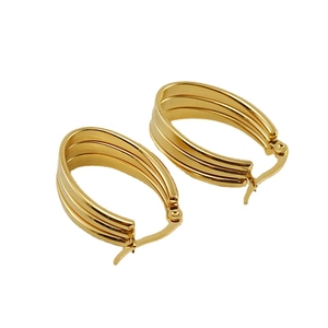 Boucles d'oreilles créoles multicouches dorées en acier inoxydable poli à la mode