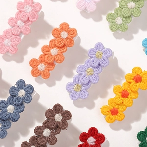 Pastel floral embroidered hair clips set for girls in multiple vintage colors