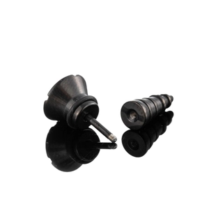 Cool black stainless steel screw stud earrings for men and women on reflective surface