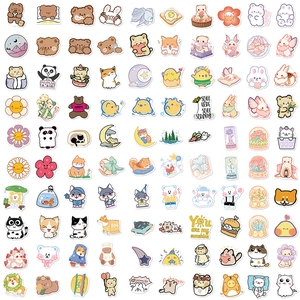 Detail showing a 100-piece set of cute waterproof stickers with animals for DIY projects