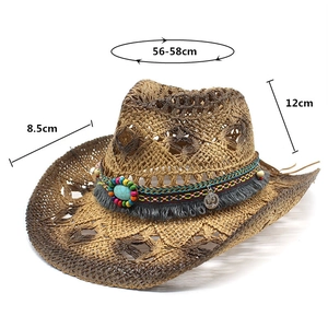 Détail du bord de 8,5cm et calotte de 12cm du chapeau de cowboy en paille tressée