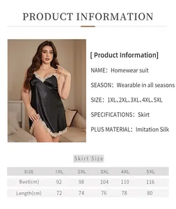 Tableau des tailles pour nuisette en satin noir grande taille avec dentelle et dimensions