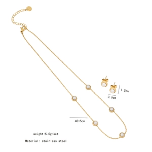 Detailed dimensions of gold stainless steel necklace and pearl earrings jewelry set