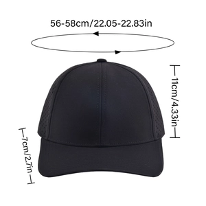 Quick-dry black baseball cap for outdoor sun protection with adjustable size specifications