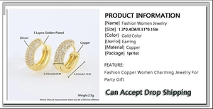Detailed size chart for gold plated copper hoop earrings with zircon pave settings