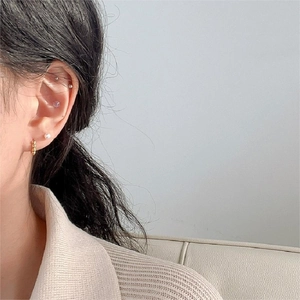 Elegant 925 sterling silver gold hoop earrings with pearl studs set for multi-piercing