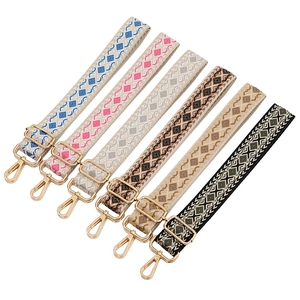 Wide Bag Strap Replacement Adjustable Ethnic Geometric Rhombus Pattern Polyester Woven Shoulder Strap For Crossbody Bags
