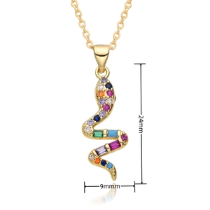 Detailed view of snake pendant with colorful gemstones and 24mm size dimension