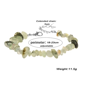 Natural green gemstone chips bracelet with adjustable silver lobster clasp and tail chain