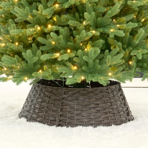 Christmas Tree Collar Faux Rattan Woven Base Stand Cover Holiday Home Decoration Detachable Plastic Minimalist
