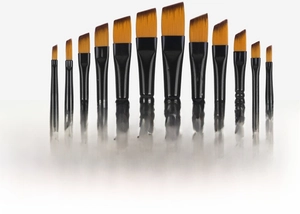 Detailed size specification chart for 12-piece white acrylic paint brush set