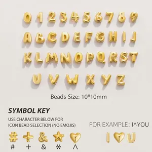 Golden 10x10mm bubble letter and number alphabet bead set for custom necklaces