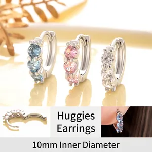 Minimalist Triple Cubic Zirconia Huggie Hoop Earrings Copper Small Dainty Ear Buckle For Women Girls Sweet Aesthetic