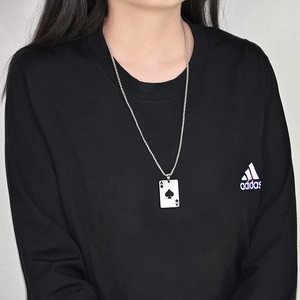 Hip hop style stainless steel necklace featuring a silver Ace of Spades card pendant